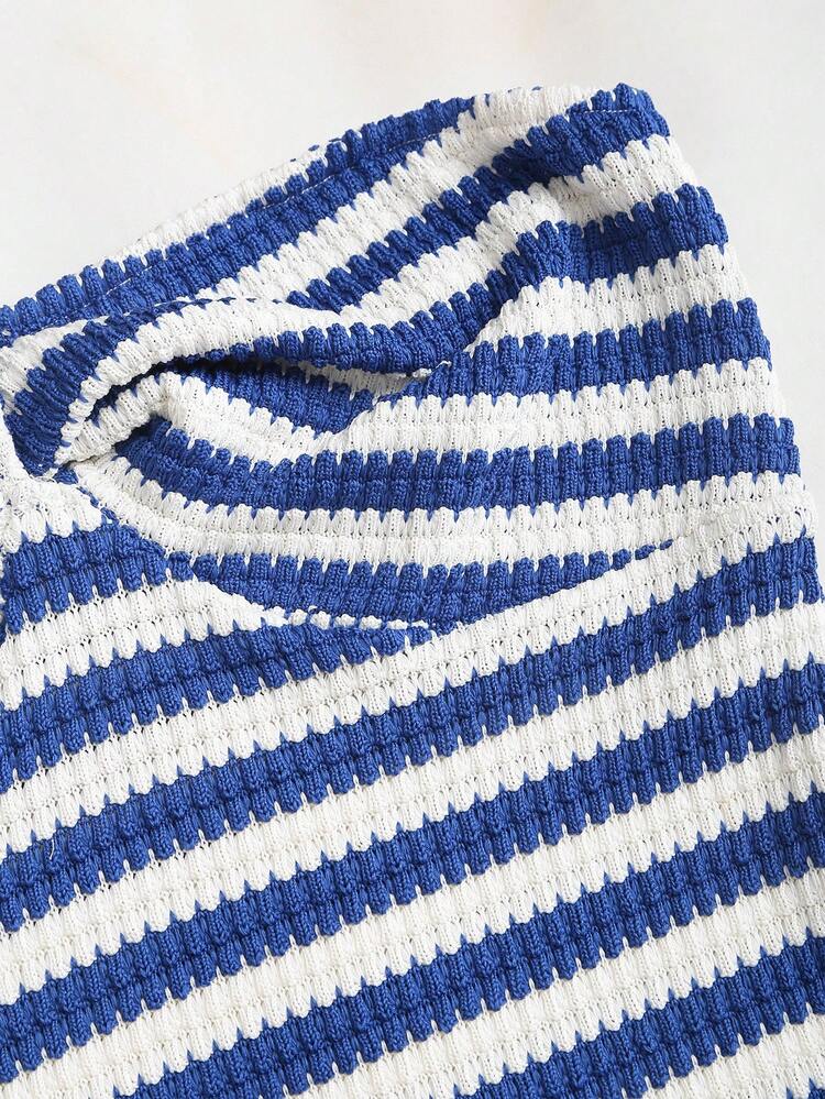 Sweetra Women's Contrast Striped Backless Knit Tube Top Bodycon Mini Dress, Fitted Waist, Summer - Multicolor - View 4