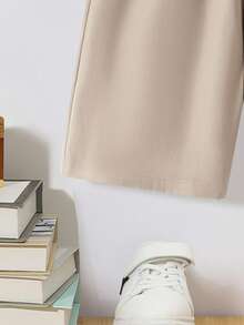 SHEIN Quần short cạp chun thoải mái, dễ mặc, có thể điều chỉnh độ rộng cho bé trai tuổi teen - Màu Khaki - Xem 5