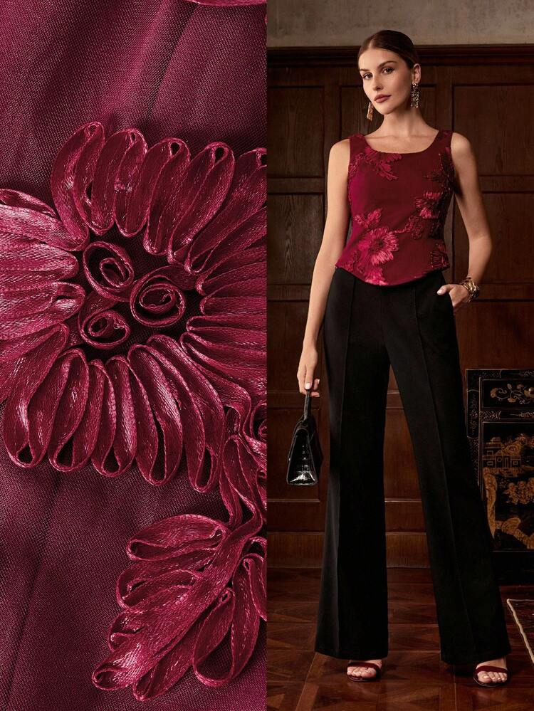 ZEYLAH EMBROIDERY ASYMMETRICAL HEM TANK TOP