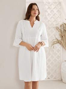 Rosumi Plus Size Women White V-Neck Bell Sleeve Casual Dress For Vacation Country Spring Outfits For Women Summer Outfits For Women - White - View 5