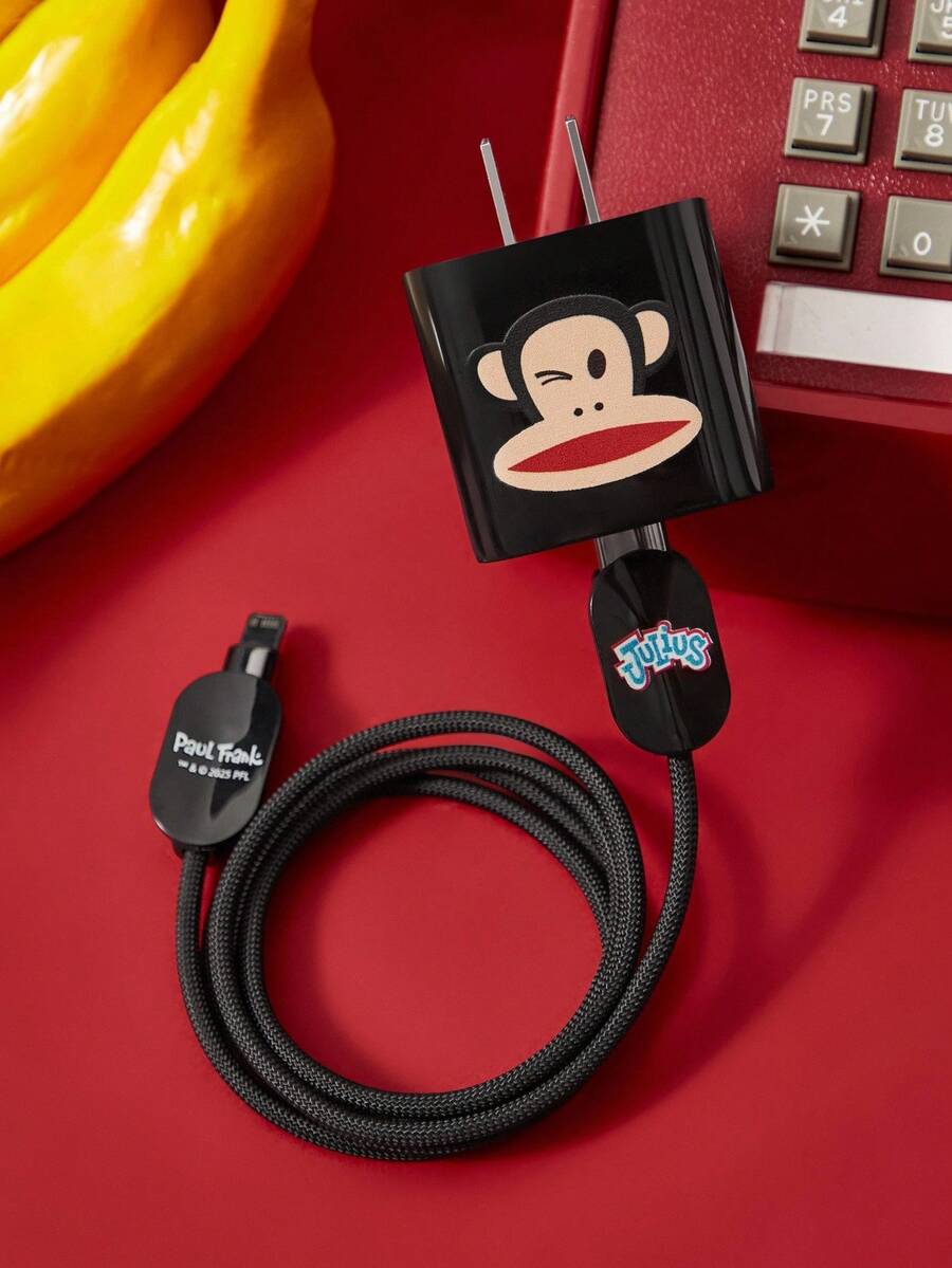 Paul Frank X SHEIN 数据线保护器，兼容充电器，3件套充电器保护器套装（不含数据线） - 黑色 - 查看 1