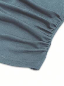 Hanevo Women's Fashion Loose Batwing Sleeve Ruched Side Long Sleeve T-Shirt