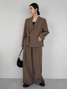 FRIFUL 女士纯棕色休闲商务套装，适合秋季穿着 - 咖啡棕 - 查看 8