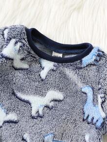 SHEIN Baby Boy Cute Dinosaur Pattern Crew Neck Long Sleeve & Long Pants Soft Flannel Pajama Set, Autumn/Winter Fall - Multicolor - View 5