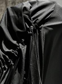 SHEIN EZwear Plus Size Casual Solid Color Drawstring Hooded Wind Jacket, Spring & Autumn - Black - View 7