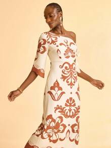 CAJUNI 女式波西米亚度假细肩带镂空收腰A字印花连衣裙 - 彩色 - 查看 3