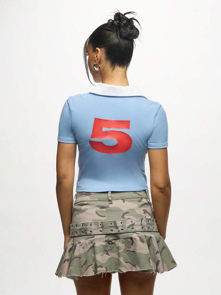 SUMWON WOMEN Cropped Polo Top With New York Graphic Print