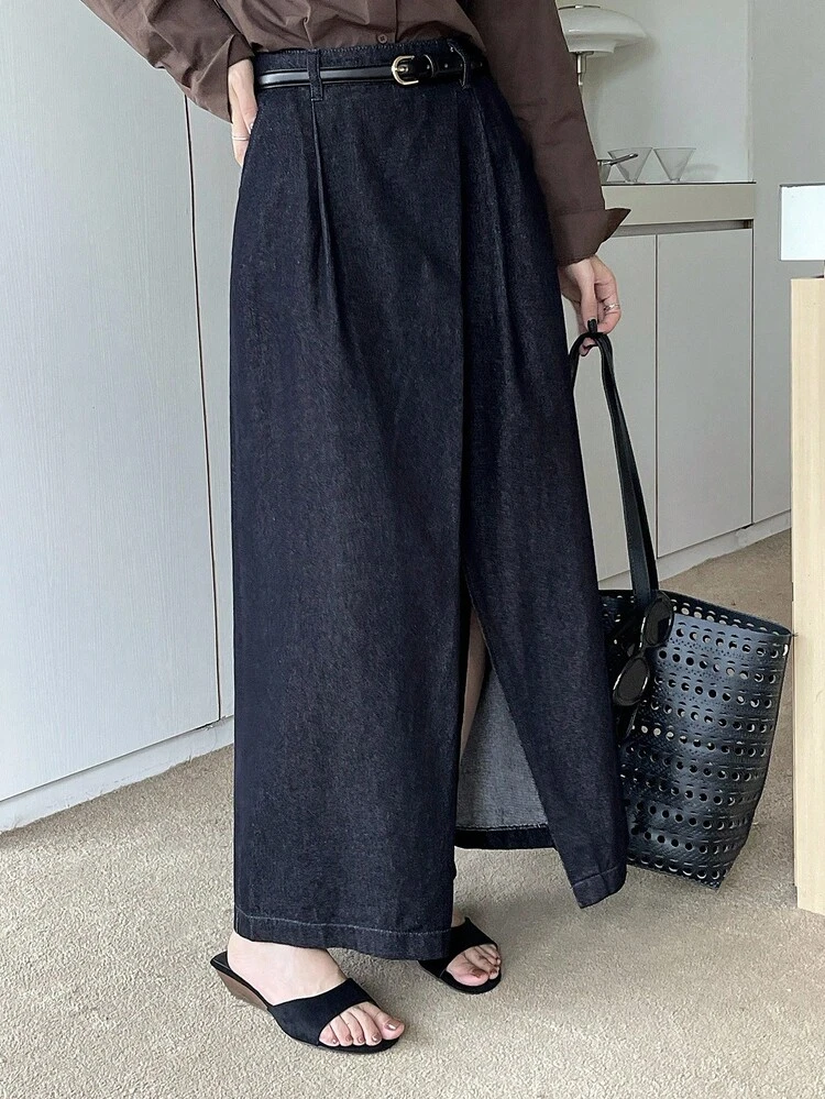 Women's Pinched Design Long Casual Denim Skirt