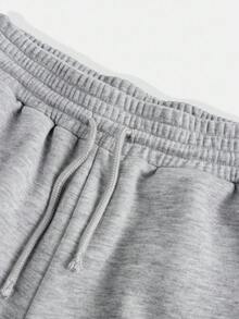 SHEIN 青少年女孩休闲宽松直筒针织运动裤，适合周末、休闲外出、返校、秋冬 - 淺灰色 - 查看 8