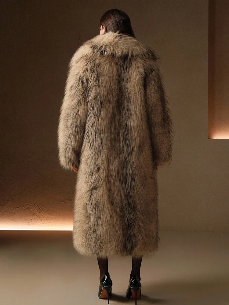 Women's Oversized Lapel Long Sleeve Loose Faux Fur Jacket, Fashion New Design