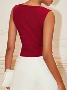 Chiquease Casual Versatile Solid Color Red Sleeveless Knit Top Knitted Sweater - Red - View 2