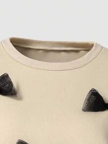 Women's Apricot Color Outfit, Apricot Sweatshirt With Black Mesh Bow, Fashionable And Cute, Paired With Ribbed Flare Pants, Stylish And Comfortable, Suitable For Going Out, Sightseeing, Attending Parties, Suitable For Spring, Autumn And Winter Fall Cloth For Women - Apricot - View 7