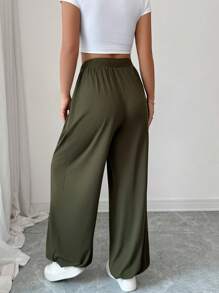 EMERY ROSE Elegant High Waist Elastic Drawstring Loose Relaxed Fit Women Pants Fall Cloth For Women - Army Green - View 2