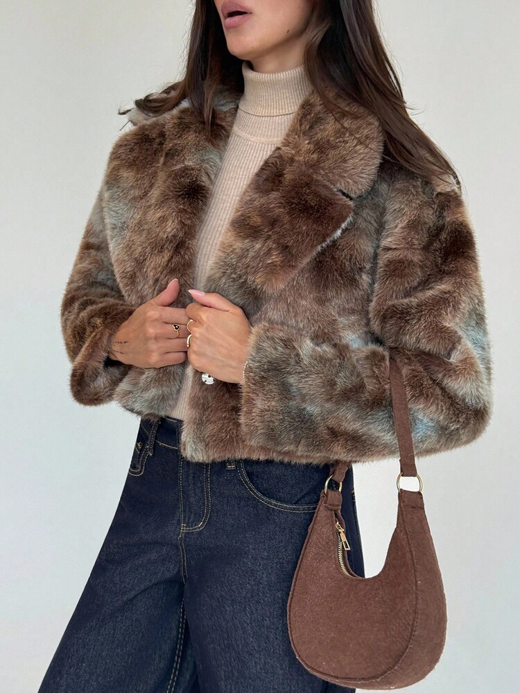 Aloruh 新款复古人造毛皮彩色短款夹克，秋冬百搭街头风外套 - 灰色 - 查看 7