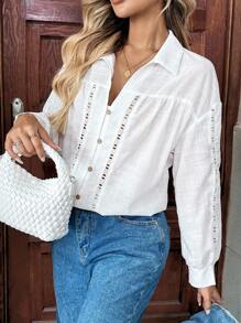 INAWLY Chemise d'été pour femmes en couleur unie avec couture en dentelle ajourée