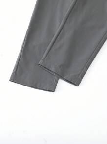 SHEIN 2 件套青少年男孩春夏韩版修身婚礼/派对/钢琴演奏主持人套装。宽松休闲不对称背心 + 直筒休闲裤，采用亚麻般柔软透气面料制成，抗皱，时尚 - 深灰色 - 查看 8