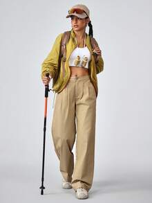 Pantaloni in jeans a gamba ampia, casual e versatili, di colore unito, adatti per escursioni all'aperto, con protezione solare, leggeri e ad asciugatura rapida, con tasche, pantaloni in denim a gamba ampia - Cachi - Visualizzare 4