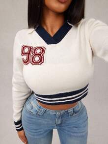 Radiana Damen Regular gestreifter Crop Pullover mit Langarm für Herbst/Winter - Verschiedenfarbig - Übersicht 4