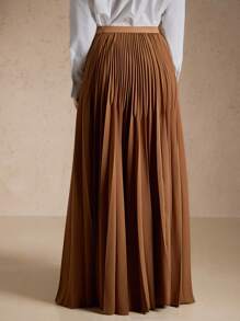 Briarwyn 女士休闲纯色梭织百褶宽松裙，秋装，返校服，复古风女装，女士教师装，端庄裙，复古女装 - 棕色 - 查看 3