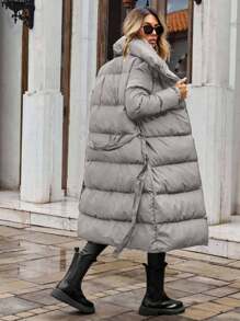 EURMUSE Women's Belted Padded Jacket - Grey - View 2