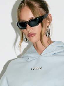 KIZN 女士舒适棉混纺加大码抽绳连帽衫家居服套头衫连帽运动衫宽松版型冬秋季休闲街头服饰上衣 - 霧霾藍 - 查看 5