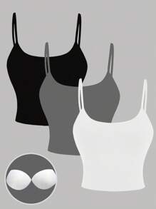 SHEIN Girlism Bộ 3 áo ba lỗ bó sát dành cho bé gái tuổi teen, màu đen/trắng/xám, áo ba lỗ thông thường đa năng, phù hợp với mọi mùa - Nhiều màu - Xem 8