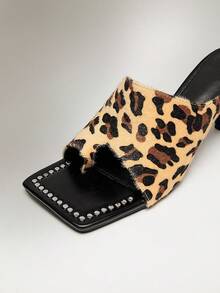 SHUZIA صنادل نسائية ذات كعب عالي، جذابة وعصرية للاستخدام اليومي والحفلات، مريحة وبتصميم جلد الفهد والشعر المستعار