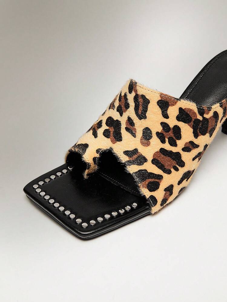 SHUZIA 女士高跟性感西部风日常聚会休闲舒适小马毛豹纹凉鞋穆勒鞋 - 彩色 - 查看 6