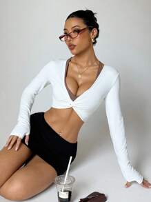 Dewbera Camiseta deportiva de mujer de manga larga y unicolor casual