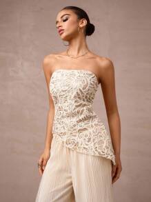 Lumalex 2件套深V领系带袖口长袖修身女式套装 - 白色 - 查看 6