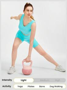 GLOWMODE 無縫動力加強V領交叉胸衣和條紋短褲套裝，中等強度運動跑步 - 藍色 - 查看 8