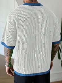 Manfinity Homme 男士休闲针织短袖 V 领数字印花上衣 - 白色 - 查看 2