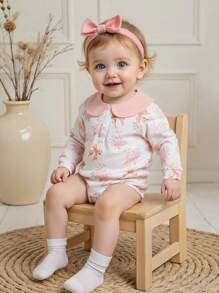 Souflis Souflis 1pc Baby/Baby Girl Cute Butterfly Print Lapel Long Sleeve Romper