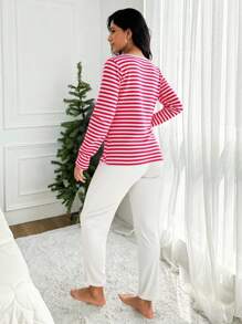 EURMUSE Conjunto de pijama de algodón 100% con rayas y gráficos de dibujos animados - Rosa Fucsia - Ver 2