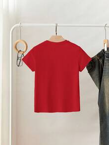 SHEIN 女士标准尺寸圆领短袖串珠心形T恤，常规肩部 - 紅色 - 查看 2