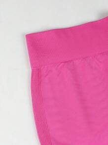SHEIN Sports 2件套加大码纯色高腰无缝运动短裤 - 彩色 - 查看 6