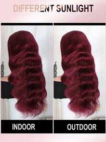 ALL READY WIG 26 英寸无胶 99J 勃艮第红色蕾丝前部 180% 密度假发人发 13x4 透明波浪蕾丝前部假发人发预拔 99j 勃艮第红酒无胶人发假发女士 - S99J - 查看 8