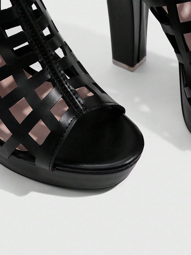 CUCCOO SZL New Black Waterproof Platform Hollow Out Thick Heel Peep Toe Sexy Fashion Ankle Boots And Ankle Boots For Women