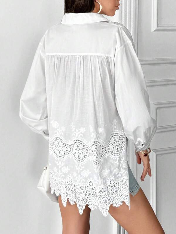 EURMUSE Women Lace Detailed Oversize Blouse Shirt