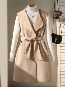 Chaqueta sin mangas de unicolor informal con cinturón para adolescentes