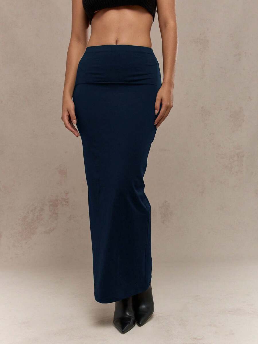 MISSGUIDED Váy Maxi Cạp Cao Ôm Sát Kiểu Dáng Ôm Sát Dài Đến Sàn Dự Tiệc Tối Trang Phục Trang Trọng Công Sở Chuyên Nghiệp Mùa Đông Thu - Màu xanh hải quân - Xem 1