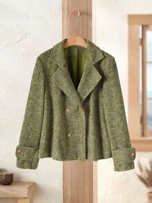 Rusticease 秋冬女士翻领长袖双排扣休闲大衣 - 綠色 - 查看 9