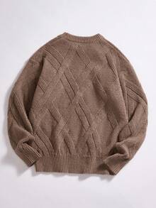 Tweenboy 休闲圣诞绿色纹理圆领毛衣，适合冬季、上学和旅行 - 棕色 - 查看 2