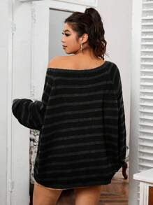 SHEIN EZwear 大码条纹插肩长袖休闲毛衣，秋冬