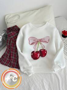 Tween Girls Hoodie & Sweatshirt Co-Ords, Cherry Bow Cute Pattern Sweatshirt, Plaid Red Pleated Mini Skirt Cherry Print Sweatshirt Plaid Skirt 2 Piece Skirt Set Teen Girl Clothes Back To School Outfit Two Piece Kids Set Skirt Plaid Teen School Clothes 2 Piece Set Cherry Girls Clothes Young Girl Summer Plaid Skirts Bow Knot Set Back To School 2 Piece Set/Activities/Autumn/Winter/Halloween,Glowmode,Fall,Christmas/Holiday/Festival/Winter - Red and White - View 4