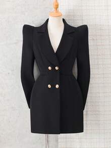 Tween Girl Dual-Breasted Lapel NeckJacket Fall Winter - Black - View 1