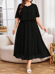 Modelyn 女式加大码优雅简约短袖宽松休闲连衣裙