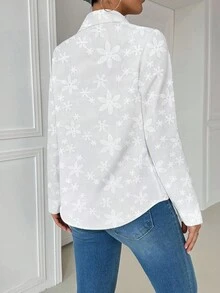 Airaco Áo sơ mi nữ tay dài màu trắng có túi cổ bẻ giản dị - trắng - Xem 2