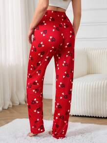 EURMUSE 2pcs Contrast Colour Heart Pattern Homewear Sleep Bottoms Pajama Set