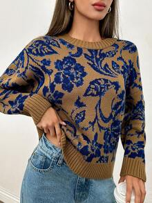 SHEIN Tall 秋冬季高码女士休闲圆领长袖毛衣 - 彩色 - 查看 6